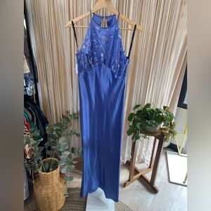 Y2K Zum Zum by Niki Livas Halter satin Evening Gown satin w/ sequined bodice.